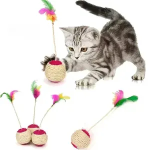 Juguete para gatos, pelota rascadora de sisal, juguete interactivo de entrenamiento para gatitos, suministros para mascotas, juguete con plumas, 1 ud. - Product Image 1