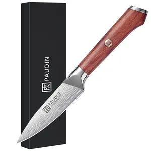 A5 OEM 3.5 Inch Chefs Knife 5cr15mov Steel Wave Pattern Balde Rose Wood Handle Kitchen Knife Peeling Paring Knife