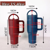 2025 nouveau Style cadeaux de noël Double paroi étanche en acier inoxydable 32oz 40oz gobelet à café avec poignée et paille rabattable