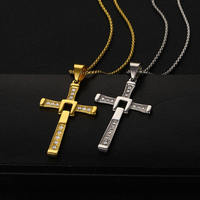 Collier pendentif croix style Dominic Toretto, zircon, acier inoxydable, bijoux tendance, cadeau pour femmes et hommes