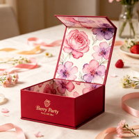 Boîte cadeau magnétique en carton rigide, imprimé floral aquarelle à l'intérieur, logo doré, pliable, pour emballage de cosmétiques ou de fleurs