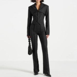 <b>Women's</b> Black High Waist Straight <b>Formal</b> <b>Trousers</b> With Button Detail Autumn Wear Long Slim Pant For <b>Women</b> - Product Image 1