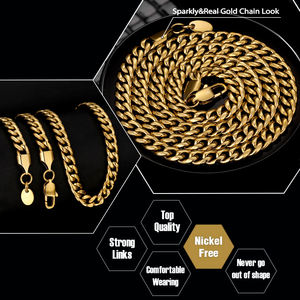Pas de décoloration 3/6mm lien cubain Durable véritable 18K or rempli en acier inoxydable 18-26 pouces Anti-allergie Miami chaîne collier pour hommes femmes - Product Image 4