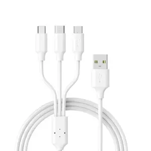 Three in one charging cable white suitable for Apple Android Type-C one in three car cable multifunctional 3A data cable