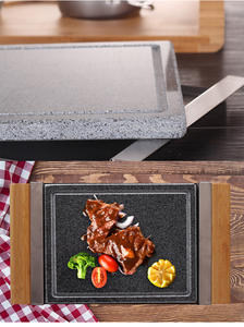 Juego de cocina de parrilla de piedra de bistec caliente de metal con bandeja de bambú para <span class=keywords><strong>barbacoa</strong></span>/Hibachi/Parrilla de bistec - Product Image 5