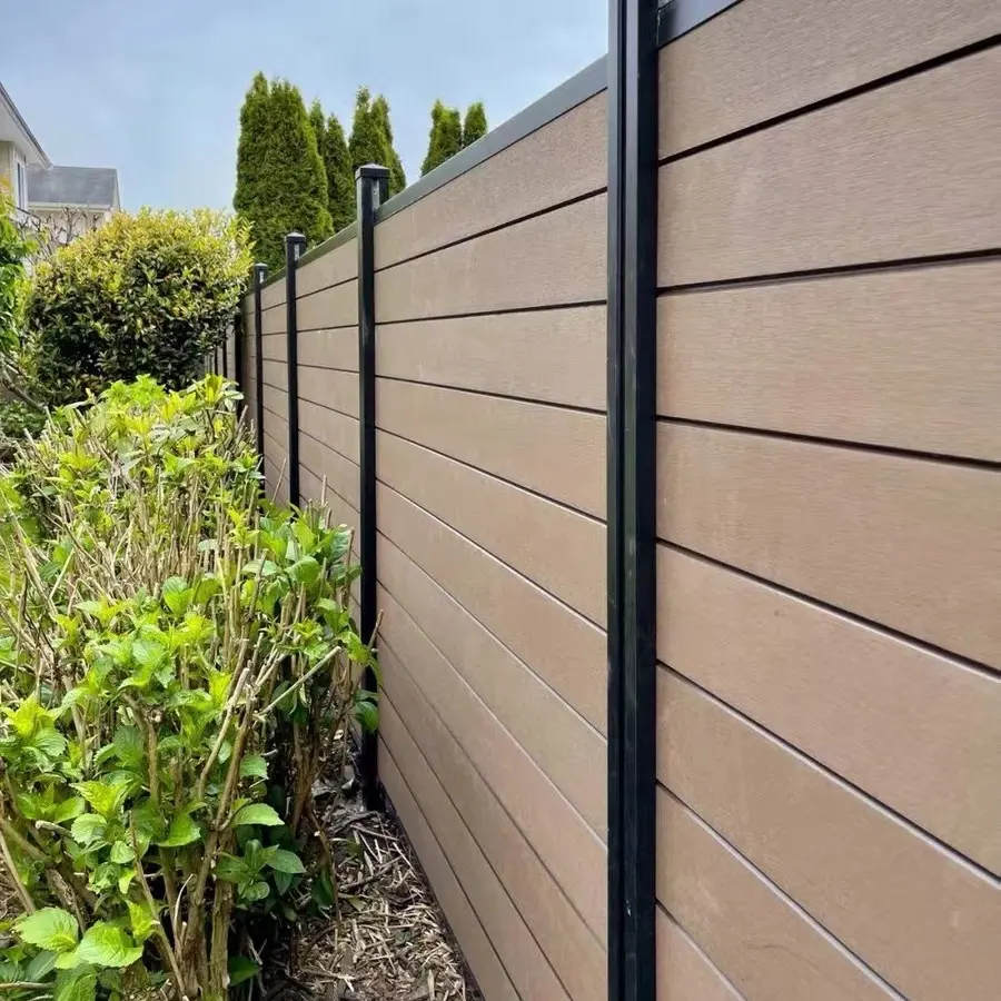 Closed wind-resistant custom plastic wood fence with concave and convex fencing slats woc for outdoor
