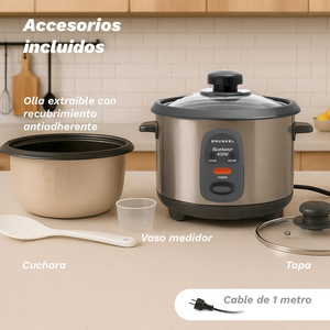 Cuociriso da 1 litro, 400W, in acciaio inox, con coperchio e tazza dosatrice per cuocere riso e porridge - Product Image 3