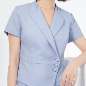 Traje de Falda <span class=keywords><strong>para</strong></span> Mujer, Verano, Transpirable, Tejido, Cuello en V, Botones, <span class=keywords><strong>Manga</strong></span> <span class=keywords><strong>Corta</strong></span>, Poliéster, Largo hasta la Rodilla, Estilo Oficina - Product Image 4