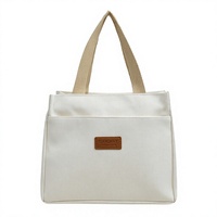 Sac à main décontracté unisexe en toile brodée motif petit ours mignon, format carré moyen, avec fermeture éclair, doublure en polyester, simple et abordable, idéal pour le déjeuner