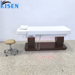 Lit de salon de beauté électrique moderne Kisen à 4 moteurs avec base en bois, éclairage LED, accoudoirs réglables, télécommande, couleur personnalisée - Product Image 1