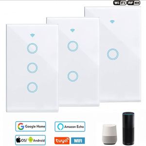 RF433 para interruptor de luz WiFi inteligente Tuya 110V 220V sin cable neutro 1/2/3/4 Gang Interruptor táctil inteligente de pared eléctrico con vida inteligente - Product Image 1