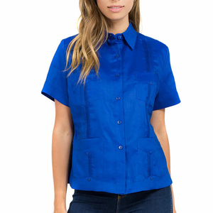 <span class=keywords><strong>Camicia</strong></span> personalizzata Guayabera da <span class=keywords><strong>donna</strong></span> in <span class=keywords><strong>lino</strong></span> 100% <span class=keywords><strong>manica</strong></span> <span class=keywords><strong>corta</strong></span> con 4 tasche - Product Image 4
