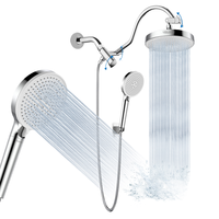 Douche à main multifonction en plastique ABS finition chromée, 5 modes de jet, pommeau de douche pluie, ensemble complet avec bras, tuyau et support
