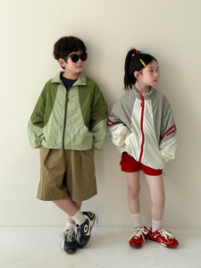D3574 Veste d'été coréenne unisexe pour enfants avec fermeture éclair, vêtement de protection solaire, <span class=keywords><strong>parka</strong></span> de loisirs d'extérieur 100% polyester pour garçons - Product Image 1