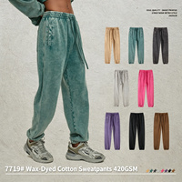 Celana Jogger Fleece 420GSM Bahan Katun 100% Bernapas, Pewarna Lilin, Vintage Washed, Streetwear