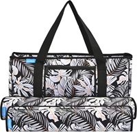Sac de rangement fourre-tout Floral Mandala Mah Jongg, motif multicolore, sangles en sangle bleue, poche zippée, passepoil bleu