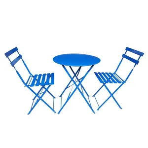 2023 Outdoor popular Italy Bistro Set, patio coffee shop Steel Folding Dining Table and Chairs Garden Backyard Furniture Set