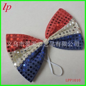 <b>Red</b> White And Blue <b>Sequin</b> Bow Tie LPP1010 Pre Tied For National Day Independence Day Decorations - Product Image 1