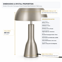 Lampe de table moderne nordique en forme de champignon, en métal argenté brossé, pour chambre à coucher, salon, hôtel
