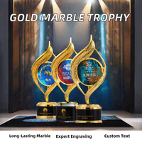 Trophée en marbre écologique Plume d'Or, plaque en verre cristal gravée sur mesure avec impression UV, logo sablé pour événements professionnels