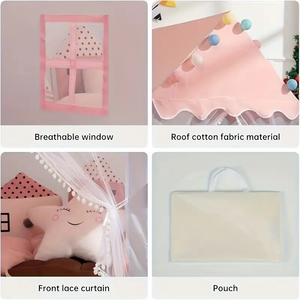 Tienda de cuento de hadas de princesa, casa de juegos para niños, tienda de juegos estilo cabaña rosa y beige con decoración de <span class=keywords><strong>nubes</strong></span> y mariposas - Product Image 3