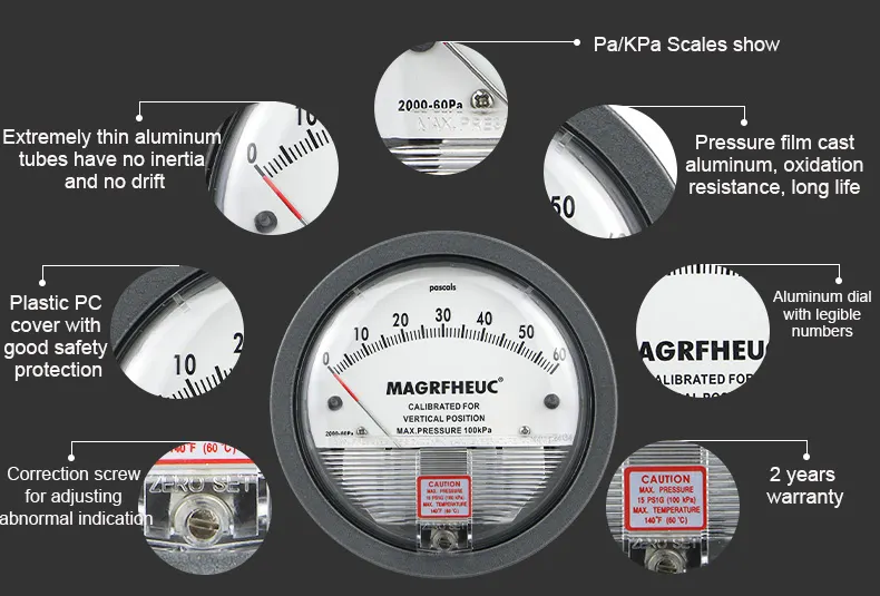 Fabricante 1/8 0 ~ 60Pa manómetros de presión diferencial magrfhelic