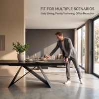 Table à manger extensible en pierre frittée, base minimaliste en acier carbone croisé, table gain de place pour cuisine, bureau, réception