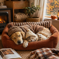 Canapé-lit pour animaux de compagnie en velours côtelé XL, luxueux et écologique, très vendu, pour chats et chiens. Coussins amovibles et lavables, design durable.