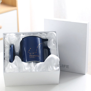 Mug en céramique avec couvercle et filtre, design zodiacal, porcelaine bleue, pour café, thé, usage domestique - Product Image 4