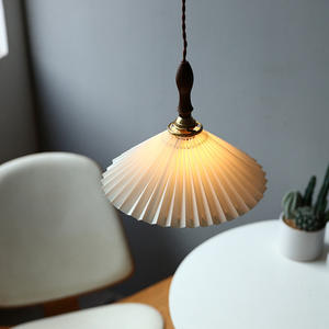 Chinese-Style Single-Head Pleated Pendant Lamp Walnut Wood Japanese Retro Style for Bar Counter Chandeliers Pendant <b>Lights</b> - Product Image 3