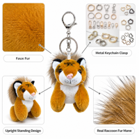 Porte-clés Lion en Peluche, Accessoire d'Intérieur de Voiture, Charme pour Rétroviseur en Véritable Fourrure de Raton Laveur, Cadeau, Vente en Gros, OEM, ODM