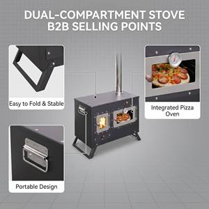 Poêle à bois multifonctionnel d'extérieur avec four à pizza intégré et plaque <span class=keywords><strong>de</strong></span> cuisson BBQ, poêle <span class=keywords><strong>de</strong></span> tente portable pour le camping et les rassemblements - Product Image 2