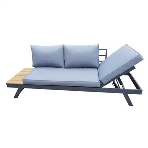 Modern Luxury Outdoor Beach Living Garden Furniture Poly Wood Slumber Bed Sun Chaise Lounger With Spun Polyester Fabric