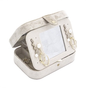 New arriving Wholesale Earring Ring Necklace Bangle button Jewellery Organizer Case Mirror rectangle velvet Travel Jewelry Box