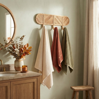 Ensemble de crochets muraux en rotin, porte-serviettes naturel tissé à la main, organisateur de salle de bain rustique, vente en gros OEM, crochets muraux