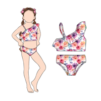 Ensemble bikini 2 pièces personnalisé pour filles, avec volants asymétriques et pantalon, idéal pour bébés, enfants et jeunes filles pour la natation estivale