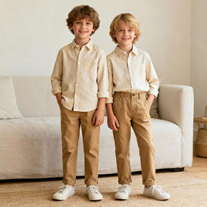 Petite commande en gros de chemises pour enfants en <span class=keywords><strong>lin</strong></span> et coton, couleur neutre, haut pour garçon, chemises à boutons, pantalons, t-shirt vintage pour tout-petits à boutons sur le devant - Product Image 3