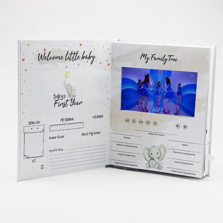 Sevgililer günü kartları seti lüks logo ile promosyon lcd hediye özelleştirilmiş broşür 7 inç video kitap tebrik kartı