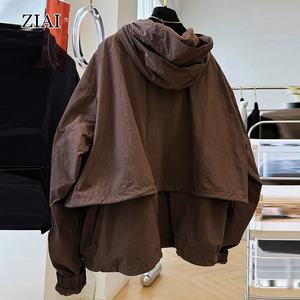Abrigo cortavientos con cremallera frontal para primavera y otoño, chaqueta de viento resistente al agua para exteriores, gabardina con capucha y cordón para <span class=keywords><strong>mujer</strong></span> - Product Image 3