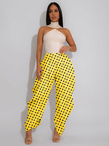 Pantaloni Casual a Pois a Tre Quarti, Comodi e Larghi, con Stampa Floreale a Gonna, a Gamba Larga - Product Image 2