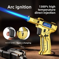 Briquet torche moderne en forme de pistolet, flamme bleue coupe-vent, rechargeable par USB, au gaz butane, design rechargeable – Vente en gros