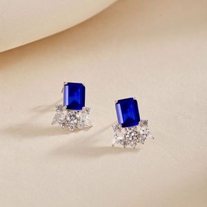 Dylam Luxurious Design Women <b>Fine</b> Jewelry Hypoallergenic S925 Silver Rhodium Plated Blue Clear 5A Zirconia <b>Stud</b> <b>Earrings</b> - Product Image 6