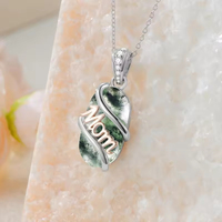 Collier pendentif en argent sterling 925 avec agate mousse, cadeau de fête des mères en gros, bijoux pour femmes
