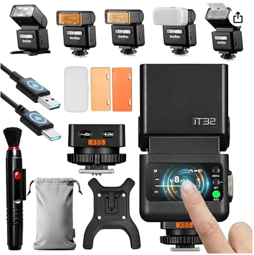 Godox IT32 & X5 C/N/S/F/O/L TTL Mini Flash 2.4G Wireless HSS 1/8000s GN18 Touchscreen for Canon Nikon Sony Fuji Olympus