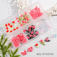 Hiasan Kuku Bunga Resin Warna Campuran 3D Datar Berkilau DIY Dekorasi Kuku Aksesoris Salon