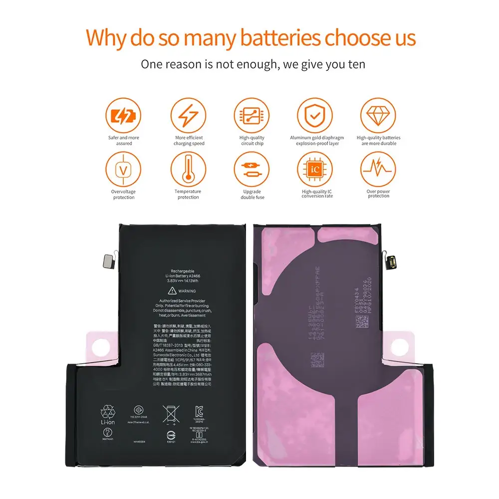 Ruichi direct selling 12 pro max original battery for iphone pack yoobao 4s 3gs 6s iphone battery with wireless charger