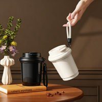 Mini Taza de Café de Cerámica de 320 ml con Diseño Bonito, Taza de Viaje con Aislamiento al Vacío, Termo de Oficina con Cuerda Portátil para Regalos