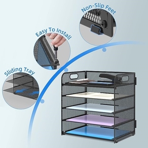 2023Amazon tốt nhất người bán 5 Khay giấy tổ chức với xử lý lưới bàn tập tin thư tổ chức giấy đen SORTER văn phòng nhà trường - Product Image 3