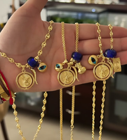 Kalung Mata Biru Religius Katolik Berlapis Emas, Kalung Liontin Jose, Kalung Rantai Bola, Kalung Cabai Enamel