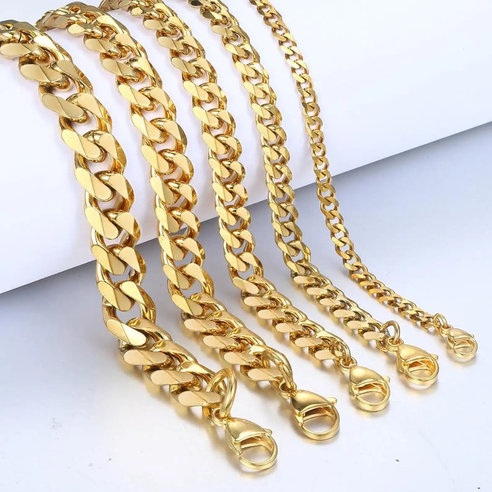 VLOVE catena a maglia cubana 1.7mm-10mm di spessore collana lunghezza personalizzata gioielli Hip Hop oro 18 carati solido classico oro giallo